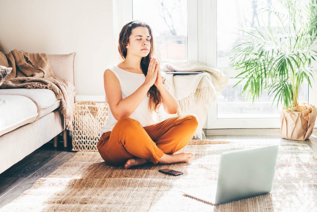 woman taking lesson while meditating on marketing