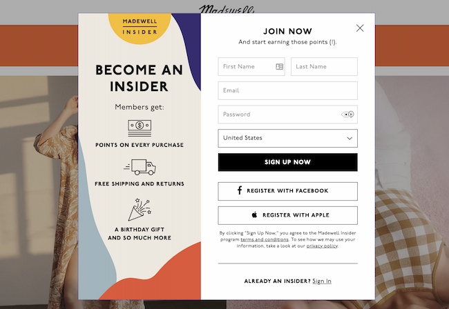 loyalty signup exit intent popup