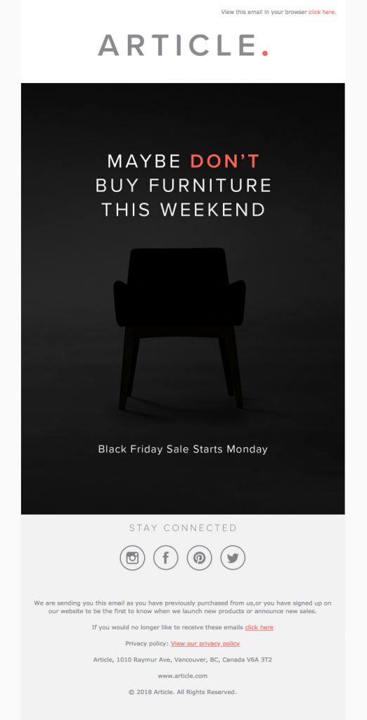 Black Friday Sale Teaser Email Example